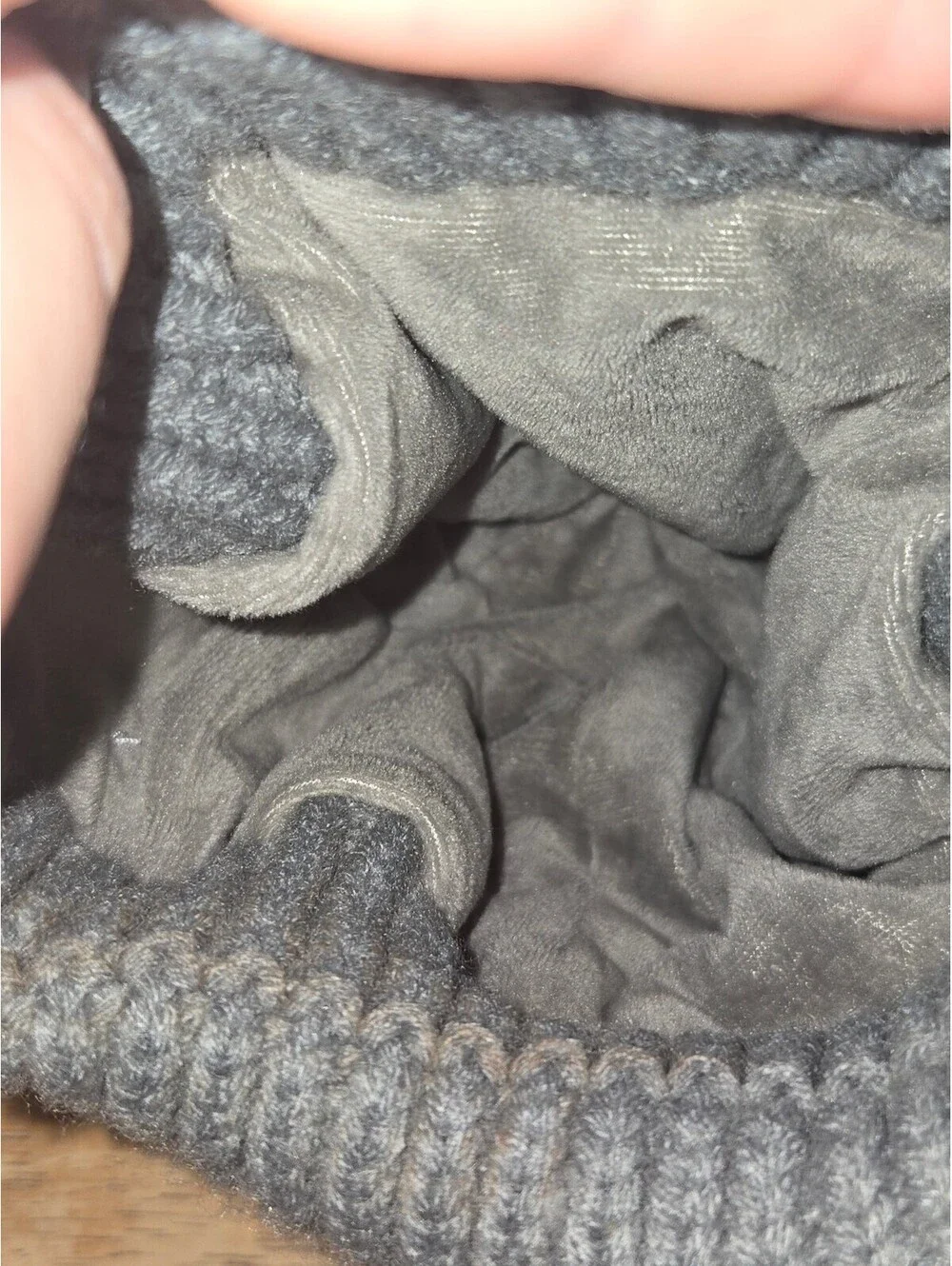 Britt's Knits Quilted Grey Beanie Hat with Faux Fur Pom Pom